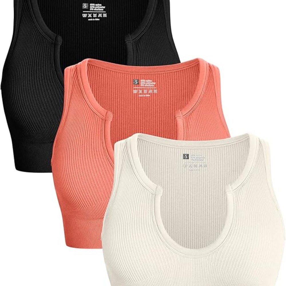 Women's, 2 Medium Support Crop Top Seamless Ribbed Yoga Bra Athleisure Sm NWOT